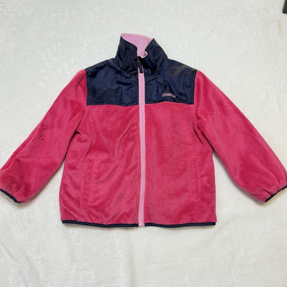 Oshkosh B'gosh Reversible Fleece Jacket Size 4T Girls Pink Navy Blue